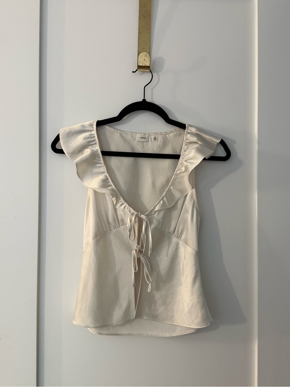 Aritzia Cream Ruffle Tie-Front Satin Camisole
